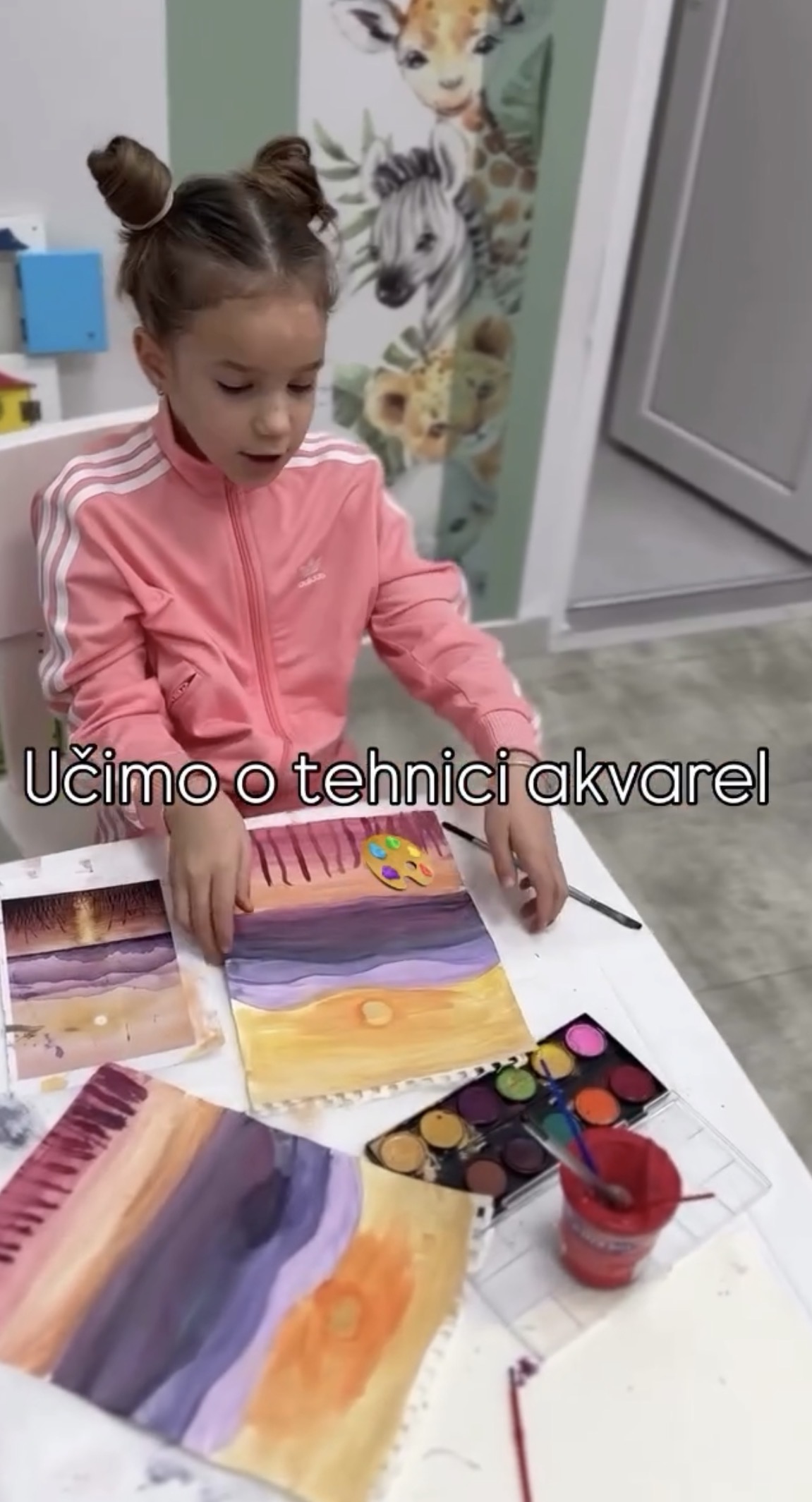 A child working with watercolour technique